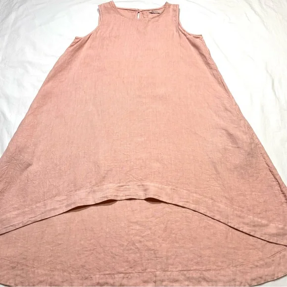 Magic Linen Royal Toscana Asymmetrical Sleeveless Pink Oversized Dress Pockets S - Picture 5 of 10